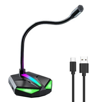 USB-Компьютерный Микрофон с 3,5 мм для гарнитуры RGB-Игровой Микрофон для Портативных ПК Со Всенаправленным Конденсаторным Шумоподавлением