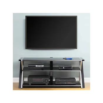 Черная подставка для 60-дюймовых телевизоров с плоским экраном с полками из закаленного стекла