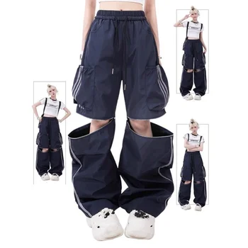 2023 Новые Брюки-карго Мужские Летние Уличные Прямые брюки на молнии с несколькими карманами Для женщин, широкие брюки с высокой талией