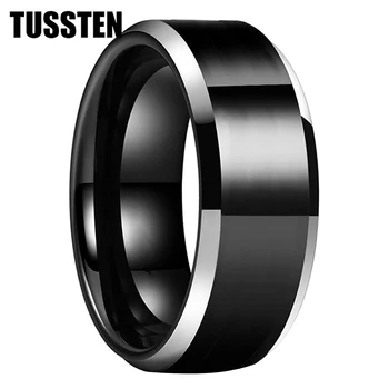 Прямая поставка, TUSSTEN, 6 мм/8 мм, блестящее черное кольцо, Мужское, женское, вольфрамовое обручальное кольцо, скошенная полированная отделка, Комфортная посадка