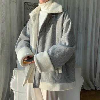 Зимние Мужские Свободные модные Утепленные куртки с воротником-стойкой и длинным рукавом в корейском стиле, Мужские повседневные пальто 2023 E27