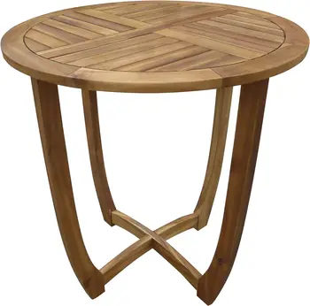 Круглый стол с акцентом, отделка из тикового дерева коричневого цвета