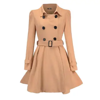Зимнее Теплое женское пальто, куртка, Шерстяное пальто с отложным воротником, Тонкий Тренч, пальто с поясом, Элегантная верхняя одежда, Женское пальто цвета Хаки