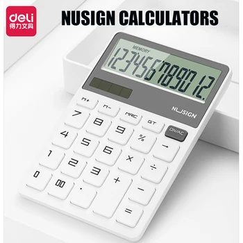 Deli 12-значный электронный калькулятор Для домашнего офиса, настольный калькулятор, Студенческие принадлежности, Финансовые инструменты, ячейка для монет + Солнечный калькулятор