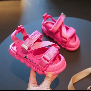 Летние сандалии для девочек, Модные Новые черные пляжные сандалии для мальчиков, Дышащая противоскользящая детская спортивная обувь, детские повседневные сандалии