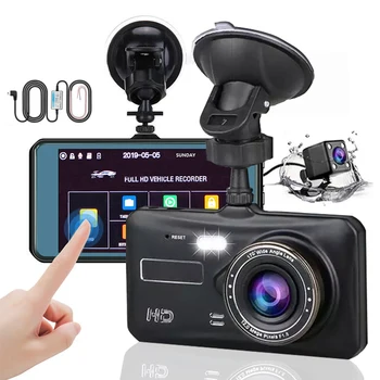 24H Surveillanve 4.0 Touch Dash Cam Передняя и Задняя Камера Автомобильный Видеорегистратор Автомобильный Видеорегистратор Черный Ящик Автомобиля FHD 1080P Ночного Видения
