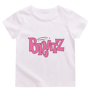 Футболки Bratz, Модная футболка Унисекс с буквенным принтом, Детская летняя одежда, Кавайный топ Для мальчиков, Повседневная футболка из 100% хлопка для девочек с коротким рукавом