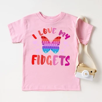 Новая футболка Kawaii Butterfly I Love My Fidget Toys поп ит Pop It, Одежда Для мальчиков, Футболка для девочек, Футболки с коротким рукавом, Футболки, Топы