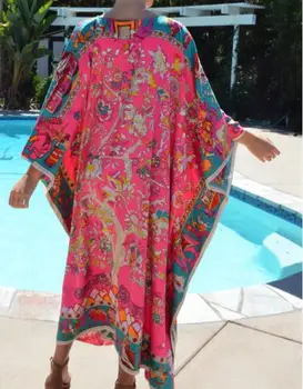 Популярные Европейские вечерние Летние Шелковые Кафтаны в стиле Бохо С Цветочным Рисунком, Богемные платья макси в Дубае, Мусульманские женские Платья-Халаты С Принтом