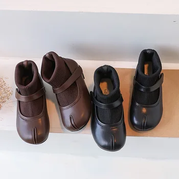 Осенне-зимние однотонные детские кожаные ботинки, модная детская тонкая обувь, Детские ботинки на плоской подошве