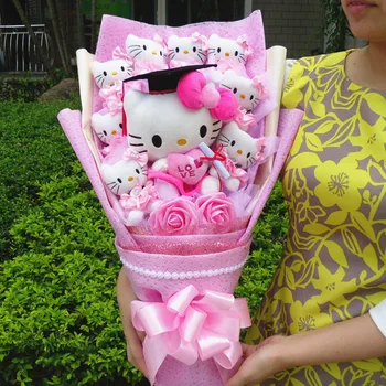 Sanrio Hello Kitty, Плюшевый букет с выпускными Шляпами, Кукла ручной работы, Милый Цветок из Мыла, Букет из Роз На День Рождения