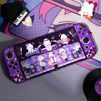 Funda Nintendo Switch Oled Cover Case Purple Bunny Party Закрепляемая Защитная Жесткая Оболочка ПК Для Контроллера NS Switch Oled Joy-Con