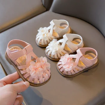 Красивые сандалии для маленьких девочек с сетчатыми цветами, мягкая подошва, обувь для новорожденных малышей, Обувь для первого причастия для девочек, подарок для вечеринки G05093