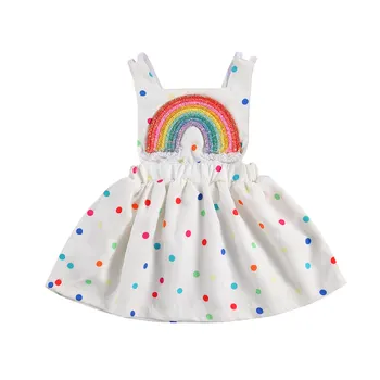 0-24 м, Новое платье Принцессы для новорожденных девочек, милое платье трапециевидной формы с радужным принтом в горошек, без рукавов, с открытой спиной