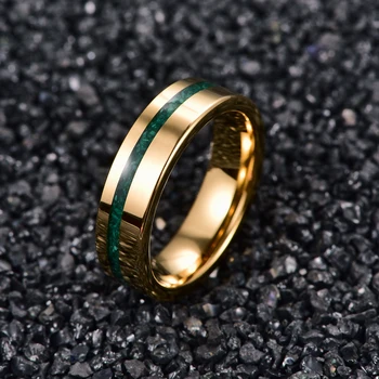 кольцо из малахитовой вольфрамовой стали с полированной инкрустацией золотого цвета 6 мм Для мужчин, Карбоновые обручальные кольца с канавками