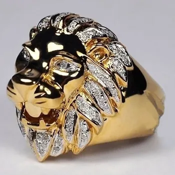 Индивидуальное кольцо с Львиной головой в стиле FDLK в стиле панк, Мужские Кольца Из Розового Золота с Натуральным белым Кристаллом, Обручальное кольцо для Помолвки, Размер ювелирных изделий 6-13