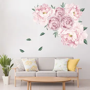 Милые Розовые цветы пиона, наклейки на стену для детской комнаты, гостиной, спальни, наклейка на мебель, украшение для дома, наклейка на стену, Домашний декор