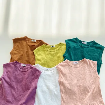 Красочный детский жилет, Летняя однотонная хлопковая детская футболка, Тонкая Дышащая детская одежда Для Новорожденных Девочек и мальчиков