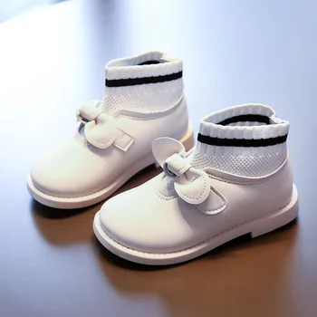 Детская обувь с толстым носком, Осенняя униформа для маленьких девочек 2022 года, Обувь из цельной кожи с узлом-бабочкой, Модная милая обувь для детей