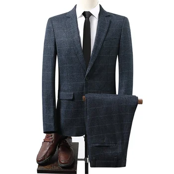 (Куртка + брюки) Брендовый модный мужской приталенный деловой костюм, Мужская мода, 2 предмета, мужские смокинги, костюмы Жениха, лучшие свадебные костюмы 4XL