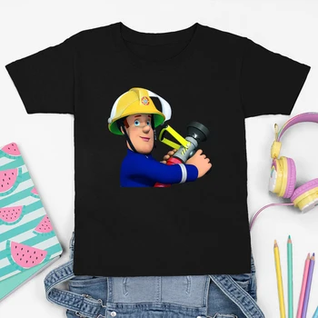 Детская Летняя футболка с принтом Пожарного Сэма, Vetement Enfant, Детская футболка для мальчиков, Британский Популярный Детский Топ с героями Мультфильмов, Оптовая Продажа, Черные футболки