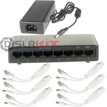 DSLRKIT 8 портов 6 PoE 2 Комплект разветвителей инжектора восходящей линии связи для IP-камеры видеонаблюдения без PoE 12 В постоянного тока