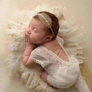 Реквизит для фотосъемки новорожденных, Кружевной комбинезон для девочек, Комплект повязок на голову, Костюм принцессы для младенцев
