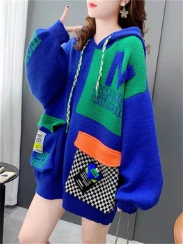 Hsa, корейский модный женский свитер оверсайз, джемперы в стиле пэчворк, мультяшные джемперы Kawaii, свободный шикарный свитер Harajuku, трикотаж