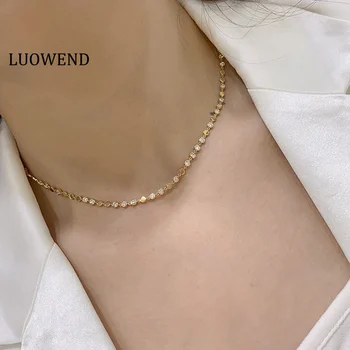 Ожерелье из белого или желтого золота LUOWEND 18 Карат, цепочка с натуральными бриллиантами, модное ожерелье в форме тенниса для женщин, подарок на годовщину