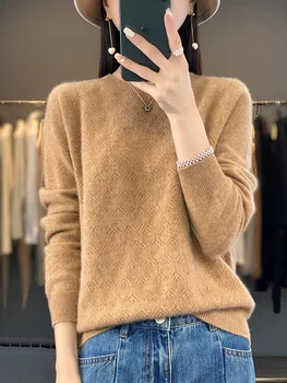 Специальное предложение, Женский свитер из 100% чистой шерсти, однотонный свитер с круглым вырезом, Модный Универсальный шерстяной пуловер, Новый Свитер