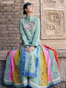 TIYIHAILEY Бесплатная доставка Высококачественная Длинная Макси вышивка с эластичным поясом Женские льняные юбки в национальном китайском стиле в стиле пэчворк