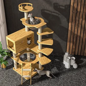 Деревянные крытые кошачьи деревья башня кондо маленькая капсула когтеточка платформа для скалолазания игровой стенд дом с когтеточкой товары для домашних животных для кошек