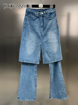 TWOTWINSTYLE Повседневные однотонные джинсовые брюки с разрезом Для женщин, высокая талия, широкие штанины, длина до пола, Шикарные джинсы, Женская мода, Весна
