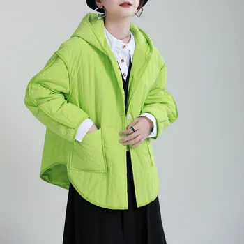 Новинки зимы 2023 японский хлопчатобумажный костюм ленивого силуэта с капюшоном, свободное хлопчатобумажное пальто в вертикальную полоску