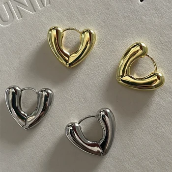 Эффектные минималистичные серьги-кольца Золотисто-серебристого цвета в форме сердца, уличный Стиль, корейская Роскошь, Элегантные металлические модные украшения, подарки