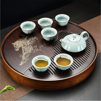 Круглый Бамбуковый Чайный Поднос, Высококачественный Китайский Чайный сервиз Кунг-фу с рисунком лошади, Чайная тарелка для Хранения, Чайная доска Cha Pan