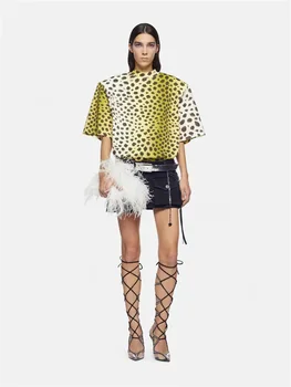 2023 летняя новая женская футболка с леопардовым принтом, корейская мода, натуральный хлопок, тяжелое ремесло, высококачественные женские топы y2k, рубашка traf XL