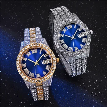 Лучшие роскошные часы синего цвета, модные мужские часы со стальным поясом, Военное оформление, Календарные часы, хип-хоп Мужские спортивные наручные часы