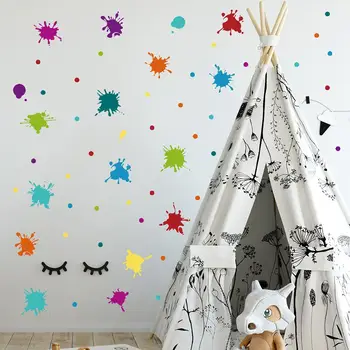 Многоцветная акварельная наклейка на стену с брызгами чернил, наклейка на стену с брызгами краски для художественной комнаты, украшения детской комнаты