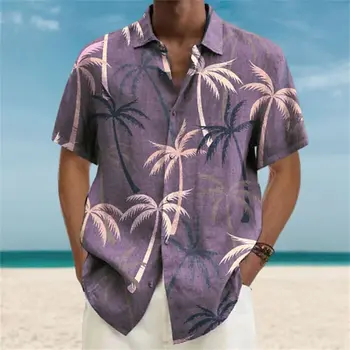 Гавайские мужские летние повседневные рубашки с цветочным этническим принтом, Уличная одежда с коротким рукавом, Пляжная одежда для отдыха в корейском стиле, Большие размеры