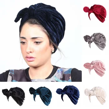Модный бархатный женский головной платок с бантом, тюрбан, готовые к ношению внутренние хиджабы, мусульманские шапки-хиджабы, индийская накидка turbante mujer