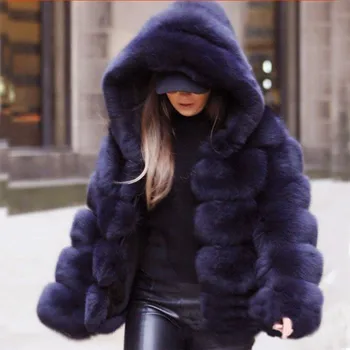 S-4XL, зимние меховые пальто, Женская мода, высококачественное пальто из искусственного меха с капюшоном, Элегантная толстая теплая верхняя одежда, Плюшевая куртка из искусственного меха, пальто
