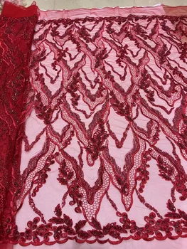 Красная африканская кружевная ткань С вышивкой пайетками, Французская Сетчатая кружевная ткань, Высококачественный Нигерийский кружевной материал для Свадьбы