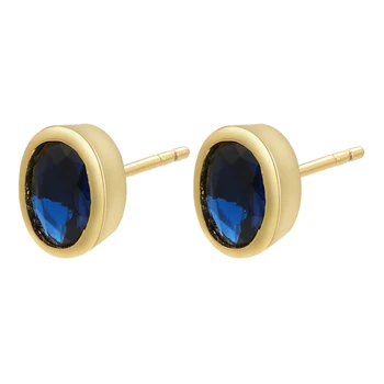 Женские серьги-гвоздики ZHUKOU золотого цвета с синими кристаллами, Модные овальные серьги-гвоздики, женские серьги, ювелирные изделия Оптом VE472