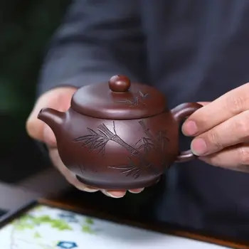 Исин фиолетовый глиняный горшок чистый ручной работы бамбуковый лист Вендан горшок старая фиолетовая грязь большой рот практичный чайник китайский дзен чайный сервиз