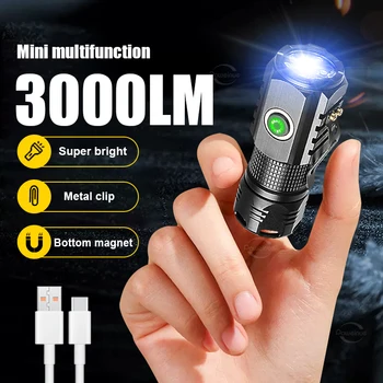 3000LM Супер мощный фонарик 3 * LED Мини Портативный фонарик USB Перезаряжаемый фонарик Водонепроницаемый Сильный Свет Наружного освещения