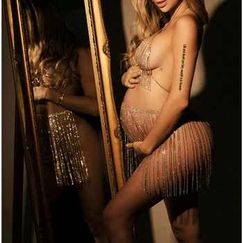 Сексуальный Реквизит для фотосъемки беременных, Платья с цепочкой на груди и талии, Детское платье для душа для женщин, фотосессия для беременных