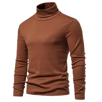 Мягкий теплый свитер, уютный мужской зимний свитер с высоким воротом и длинным рукавом, эластичный однотонный пуловер, толстый теплый низ
