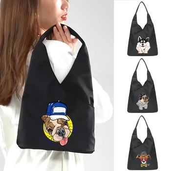 Милая сумочка с принтом собачки, Кавайная сумка в стиле Харадзюку, Женская сумка через плечо, водонепроницаемые пакеты для покупок, Модные сумки-тоут для девочек, Женская сумка для хранения