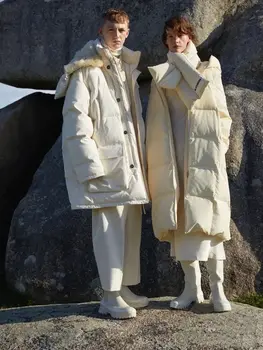 Fit-30 ℃ Зимний хлеб, толстые теплые пальто из натурального утиного пуха, женские парки Оверсайз с капюшоном, более длинные пуховики, теплое пальто F675